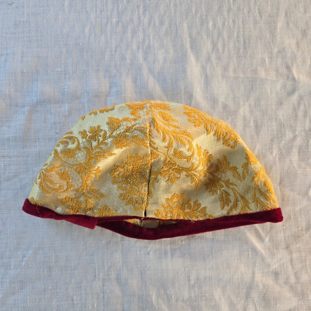 VTG Handmade Smoking Cap‎ Renaissance Medieval Costume Gold Brocade OS Mens Gold